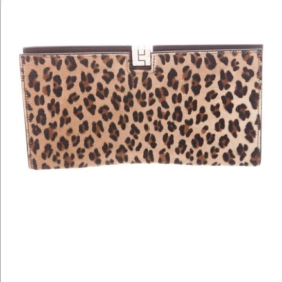Lambertson Truex Ponyhair Leopard Print Clutch - Picture 1 of 9